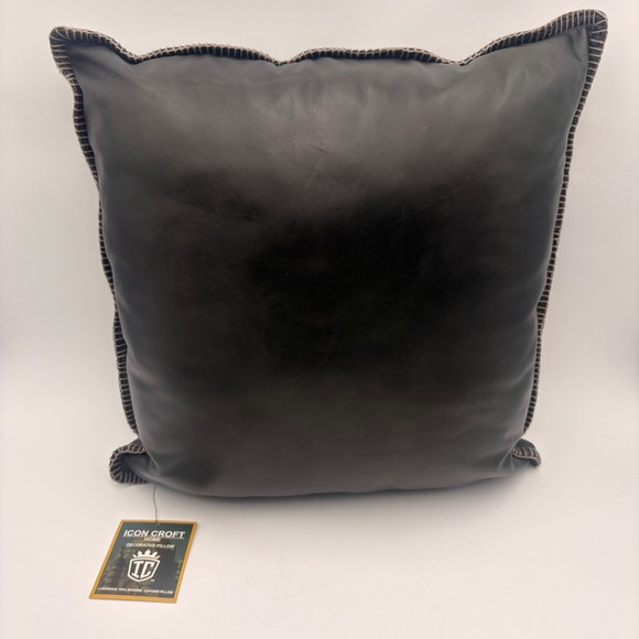 ICON CROFT HOME Luxurious Genuine Leather Decorative Pillow Dark Brown Square